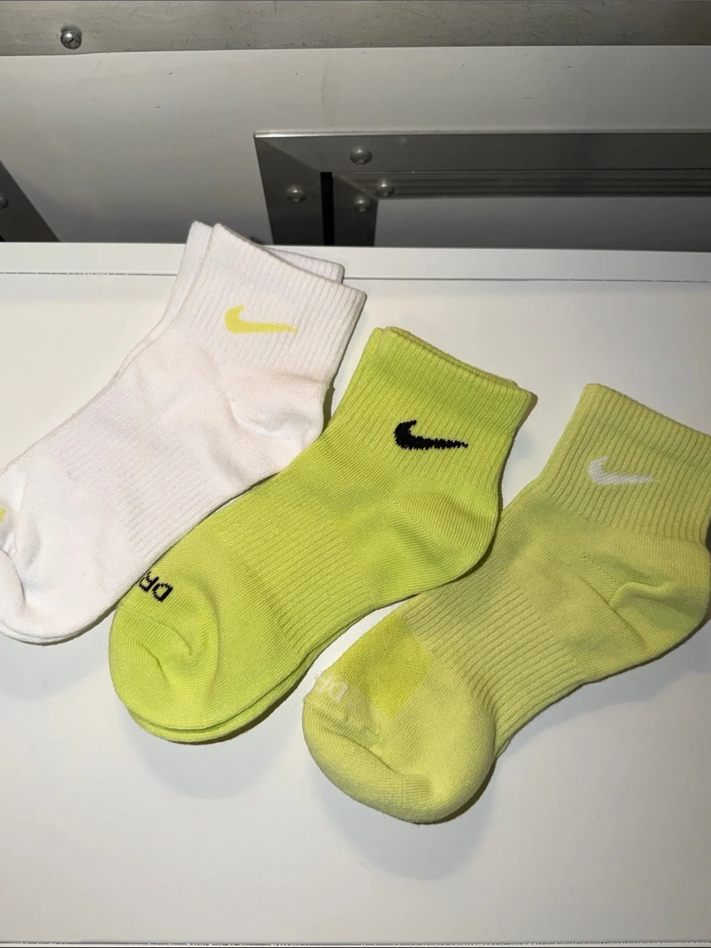 Nike Athletic Crew Socks - White and Neon Yellow (3-Pack)